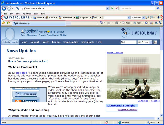 Click to view LiveJournal Toolbar 1.0.0.1 screenshot