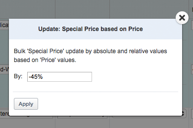 Modify Price/Special Price Based on Price/Cost mass action
